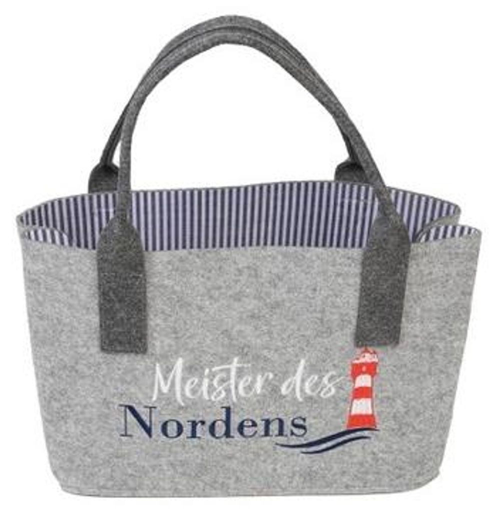 1 Filz Tasche Filztasche" Meister des Nordens" mit Leuchtturm, 40x26x20cm, hellgrau, waschbar,Einkaufstasche