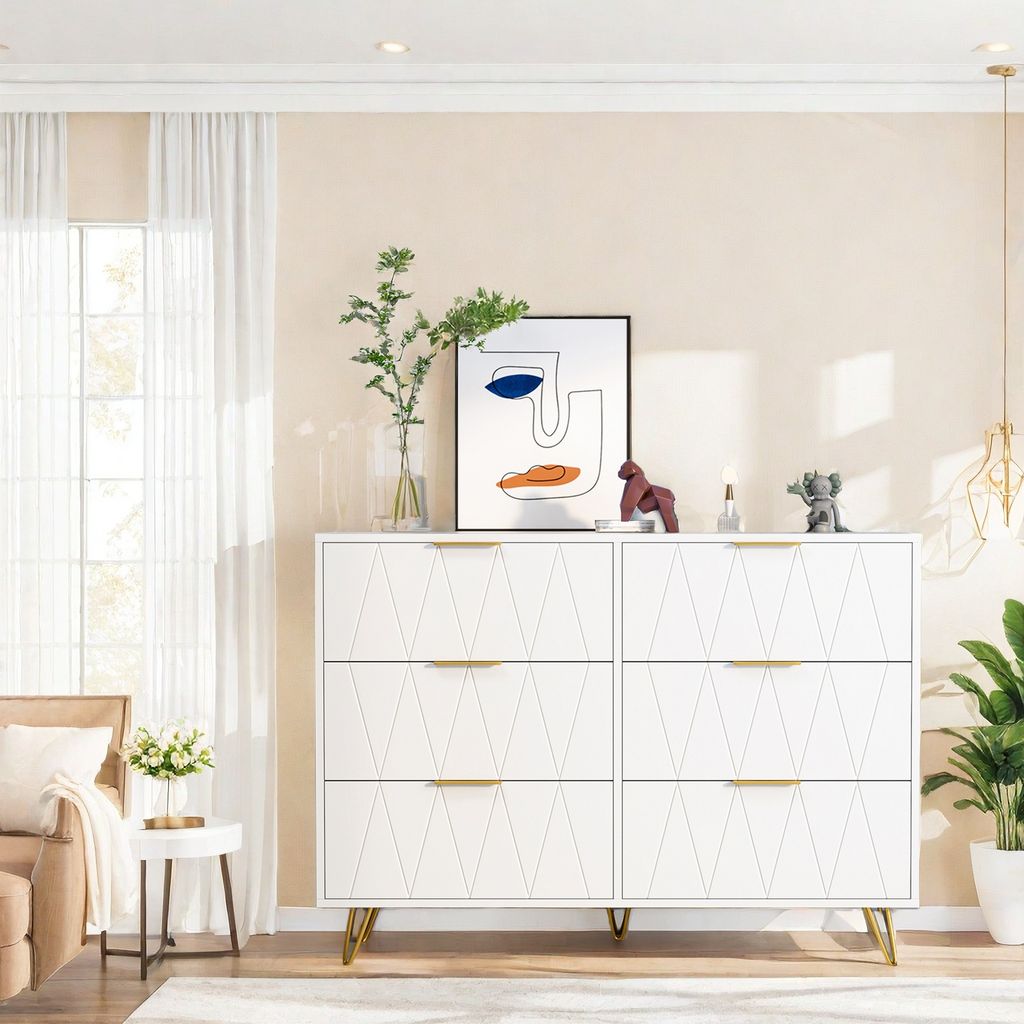ProximaX Kommode mit 6 Schubladen, Kommode, hohe Aufbewahrung, Kommode mit Metallbeinen, kleine Kommode für Schlafzimmer, Wohnzimmer, Schrank, Flu...