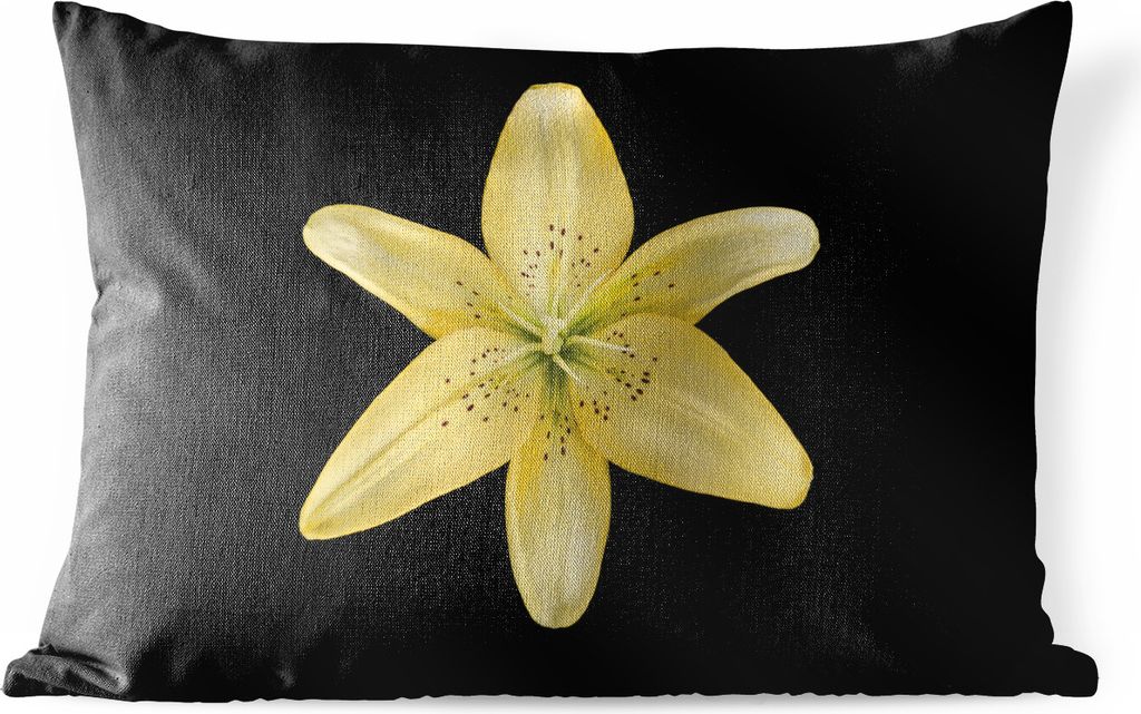 MuchoWow Outdoor Kissen - Eine gelbe Lilienblüte auf schwarzem Hintergrund - 60x40 cm - Wetterfest - Lounge Kissen - Zierkissen - Kissen für In...