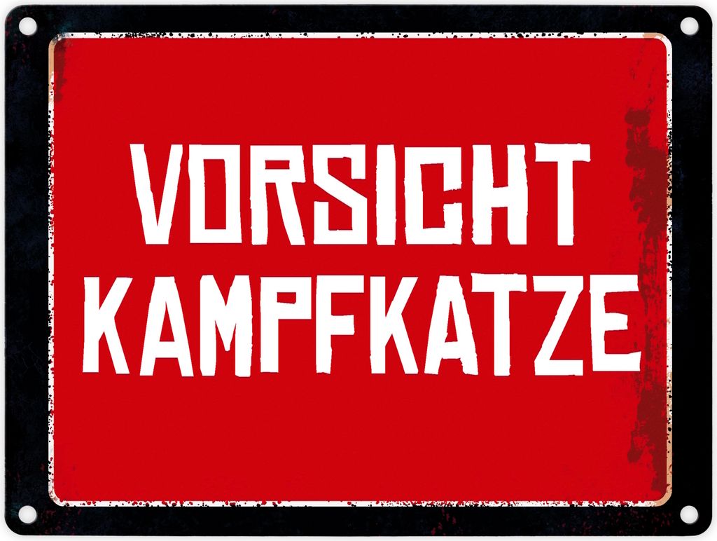 Vorsicht Kampfkatze Warn- und Hinweisschild im Used-Look Warnschild Piktogramm