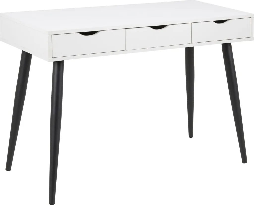 Bureau moderne Nete blanc et noir pieds métal robuste 3 tiroirs