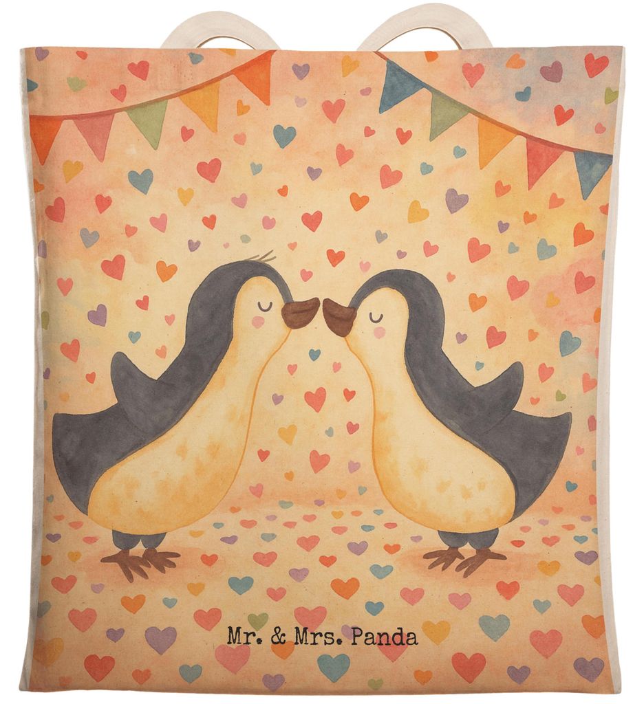 Mr. & Mrs. Panda shopping bag Pinguin Liebe Design - Weiß - Geschenk, Hochzeitstag, Freundin, Love, Tote, Tasche, Einkaufstasche, Beuteltasche, P...