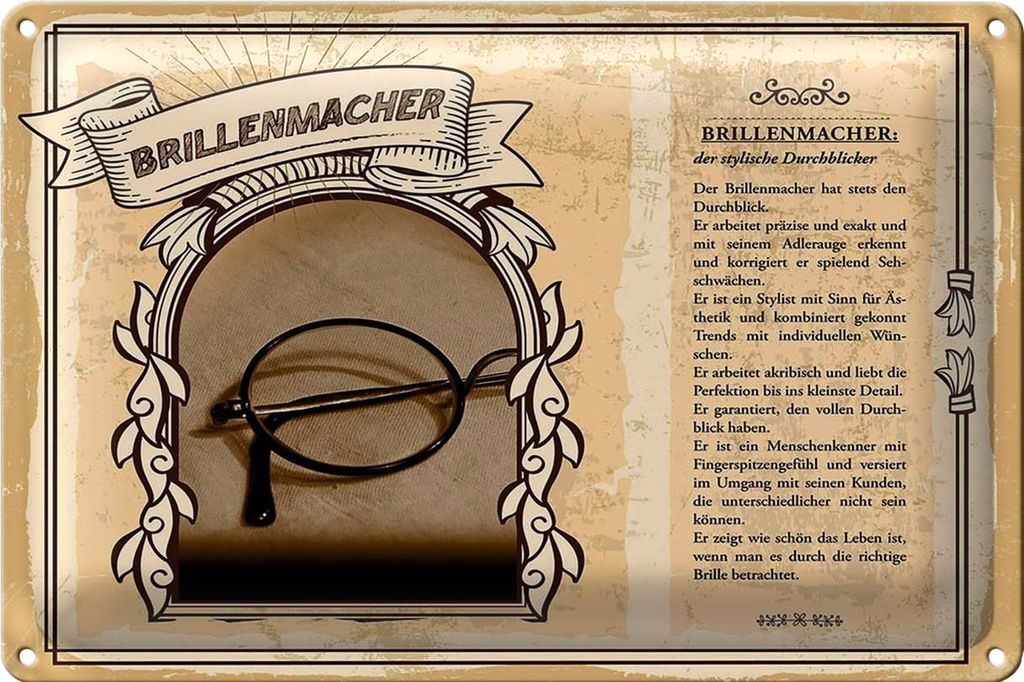 Blechschild Berufe 40x30cm Brillenmacher stylische Durchblick