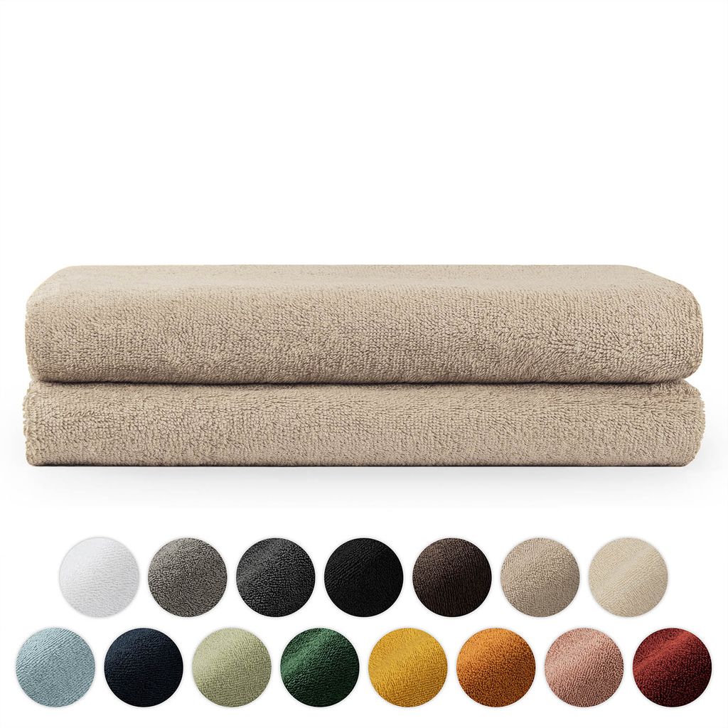 Blumtal Premium Frottier Handtücher Set mit Aufhängschlaufen - Baumwolle , weich, saugstark - 2X Badetuch (70x140 cm), Taupe