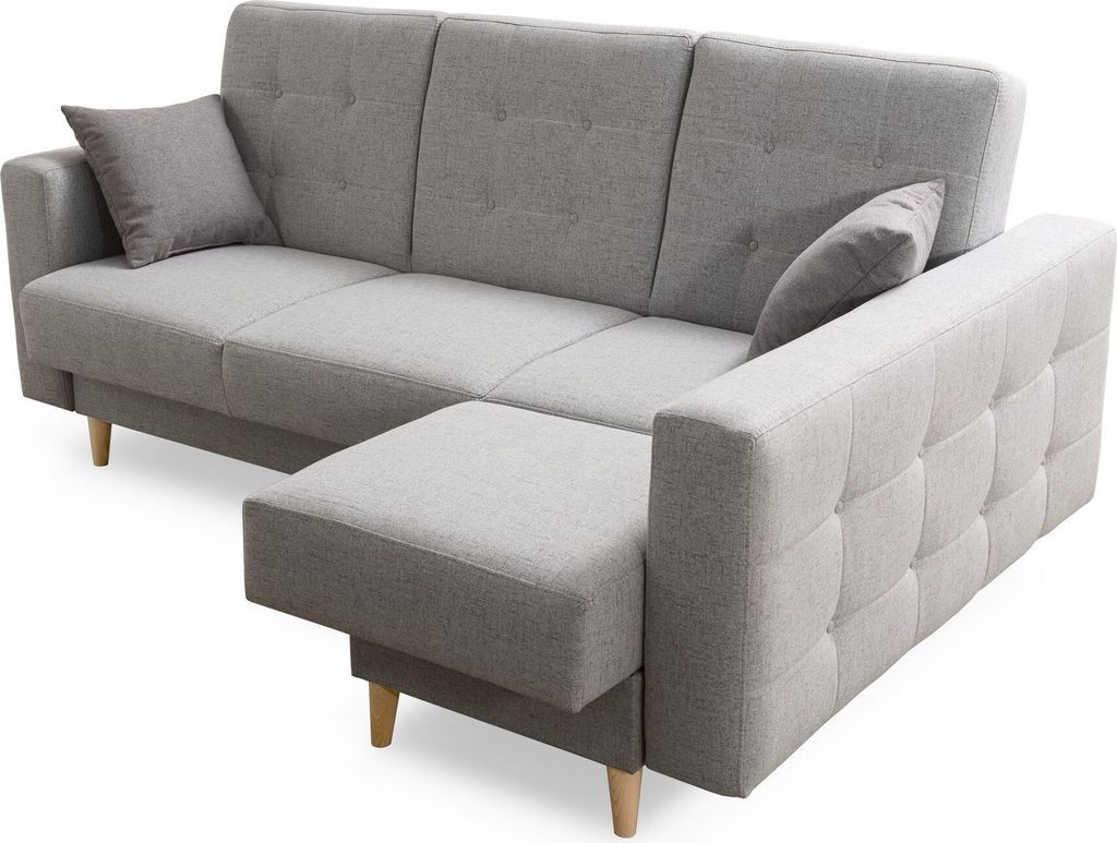 Robin Hilton Ecksofa mit Schlaffunktion Bettkasten 2 Kissen Sofa L-Form Schlafsofa Freistehende Eckcouch Schlafcouch Wohnzimmermöbel Wohnlandschaf...