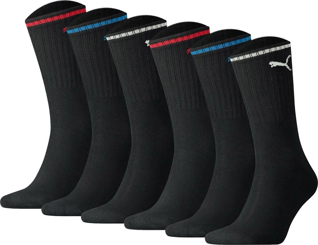 PUMA Uni Sport-Socken, 6er Pack - Sport Crew Stripe, Tennissocken, Streifen Schwarz 43-46