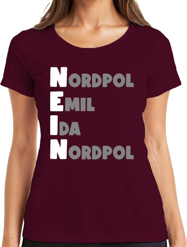 NEIN Buchstabiertafel Nordpol Emil Ida Funkalphabet Lustig Retro Damen T-Shirt, Burgundy, XL