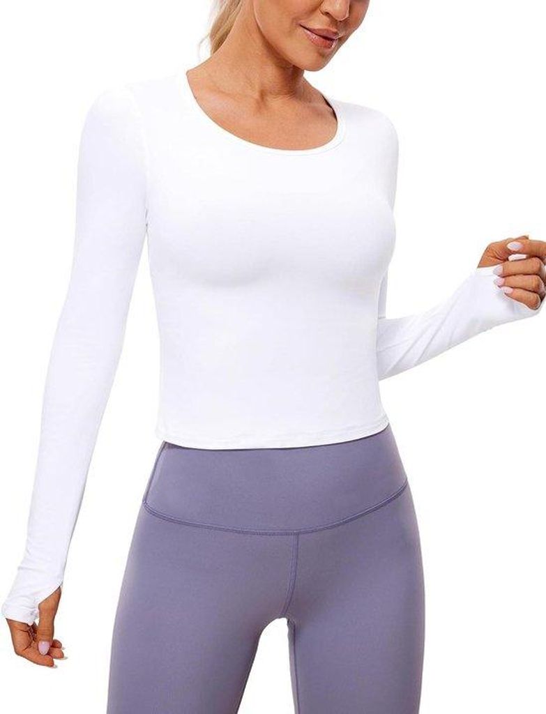 Sportshirt aus atmungsaktiver Baumwolle, kurz geschnitten, langärmelig, ideal für Yoga und Workout.