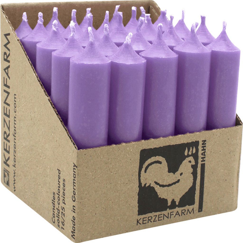 Stabkerzen aus Paraffin, 100/22 mm, Lavendel, KERZENFARM HAHN, Brenndauer ca. 4h, 25 Stück pro Verpackung