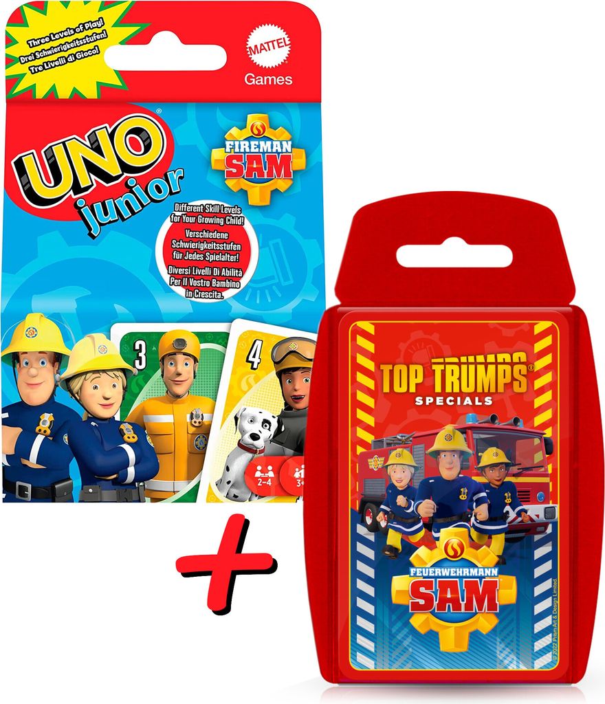 Feuerwehrmann Sam Kartenspiel-Set - UNO + Top Trumps Kartenspiel Gesellschaftsspiel