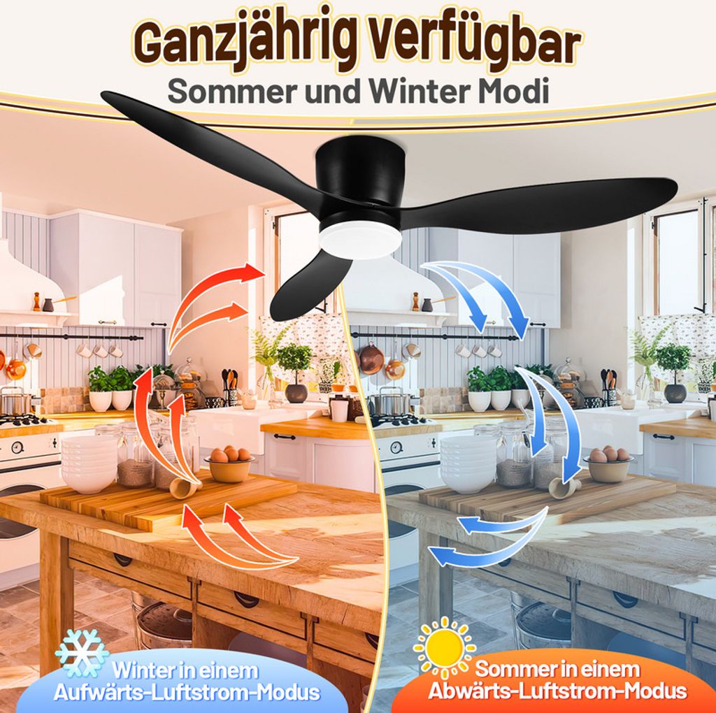QAZQA + Ventilatori da soffitto fresh - Moderno - Vetro,Legno,Acciaio - Legno/Grigio - Tondo Max. 1 x Watt