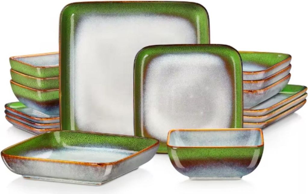 Ornate Serviesset – 16-teilig – 4 Personen – Grün Keramik – Essteller & Frühstücksteller – Elegant & Zeitlos