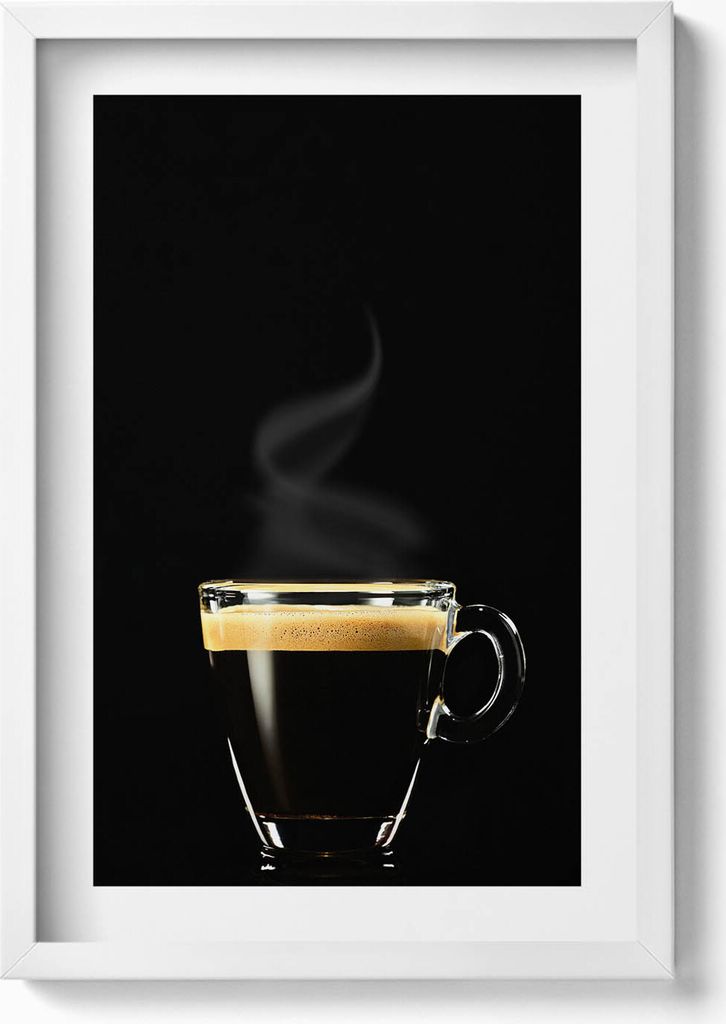 Ein Glas schwarzer Kaffee– Wandbild mit Rahmen – Gerahmtes Bild – Wanddekoration – 40x60 cm – Weiß