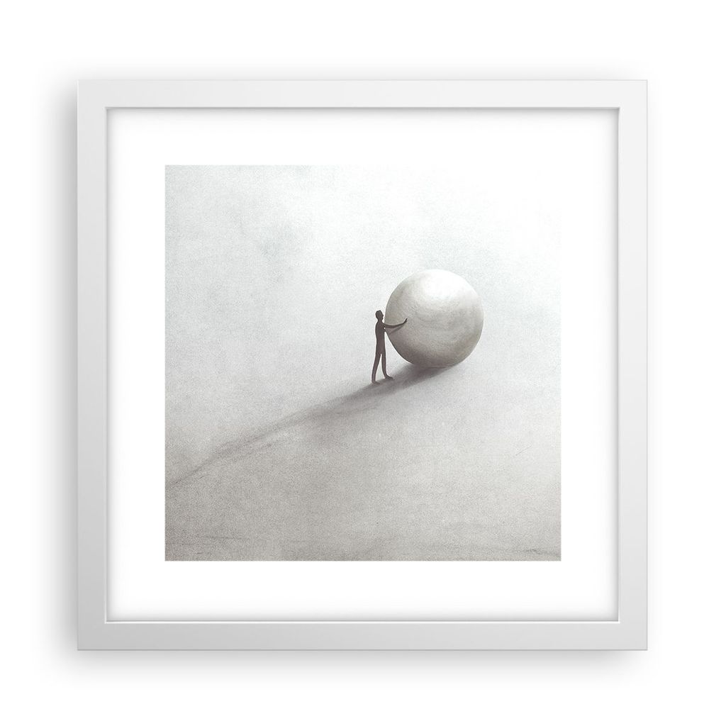 Gerahmtes Poster - Weißer Rahmen - Sisyphus Arbeit Symbol - 30x30 cm - Wand Bild - Wanddeko - Wandbilder - Kunstposter - Wandposter - Bilderrahmen...