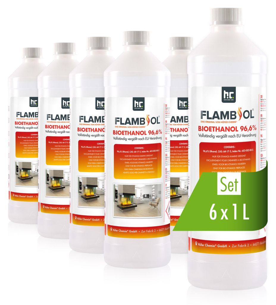 6x 1 L FLAMBIOL® Bioethanol 96,6% Premium für Produktbild 