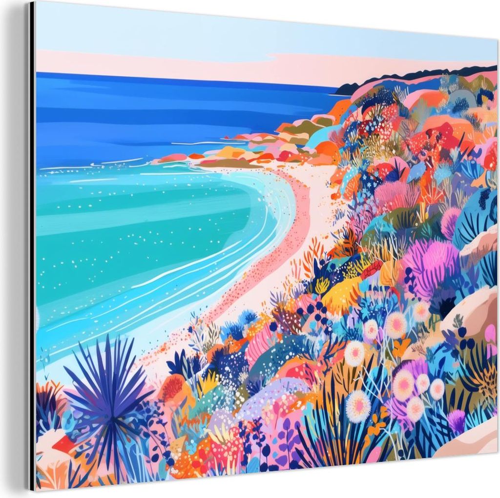 MuchoWow Wanddekoration Metall Metallbild Wandkunst 40x30 cm Blumenwiese - Meer - Sommer MuchoWow Aluminium Gemälde - Dekoration Wohnzimmer