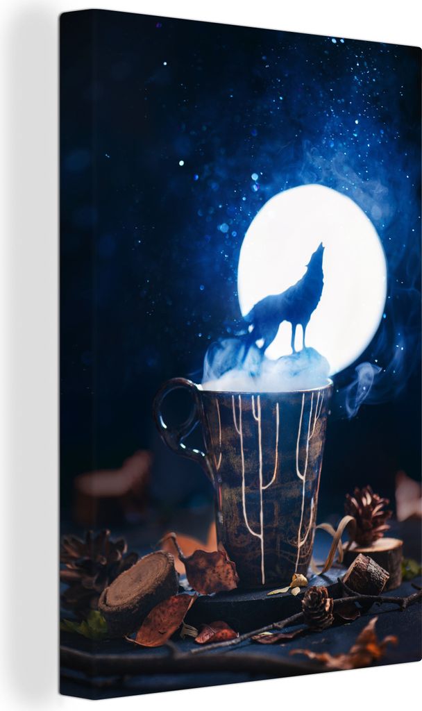 OneMillionCanvasses - Leinwandbilder - 90x140 cm, Wolf heult den Mond an, Wandbilder Kunstdruck Wanddekoration - Wandschmucke - Schlafzimmer