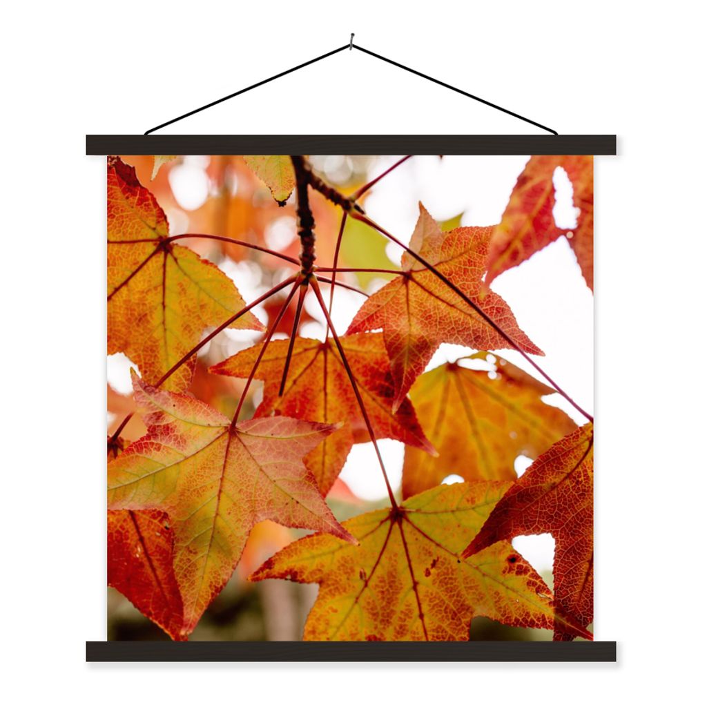 MuchoWow Textilposter Herbstzweige - Blätter - Jahreszeiten - Landleben 90x90 cm mit schwarzem Rahmen - Magnetisches