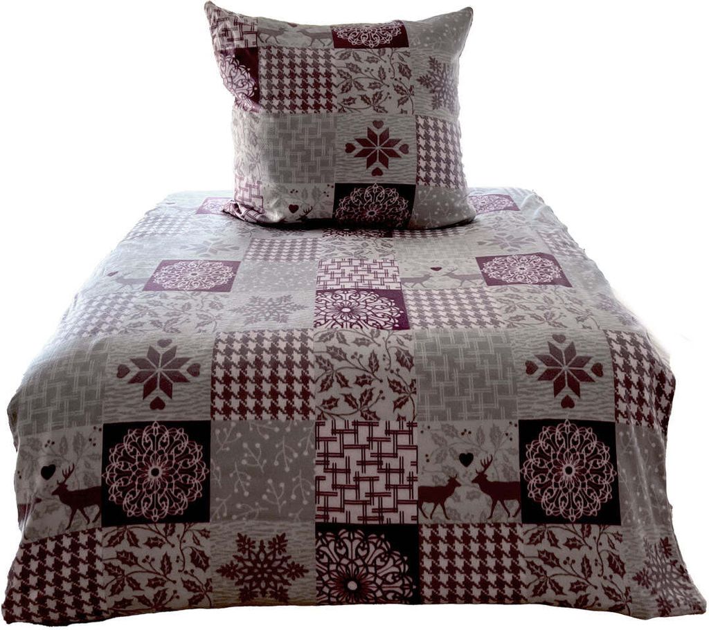 aboutyourhome bettwäsche Bettwäsche Fleece Winter Hirsche Rot 135x200 80x80, 2tlg.