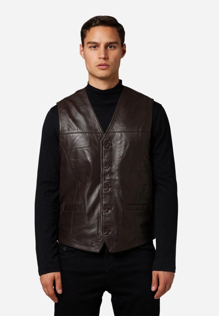 Ricano Herren Lederweste 321 Vest Lammnappa – braun / L