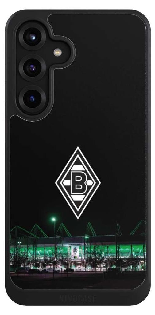 NIVOCASE Hülle für Samsung Galaxy S25+ Handyhülle NIVOcore Case Schwarz Borussia Mönchengladbach Offizielles Lizenzprodukt Stadion