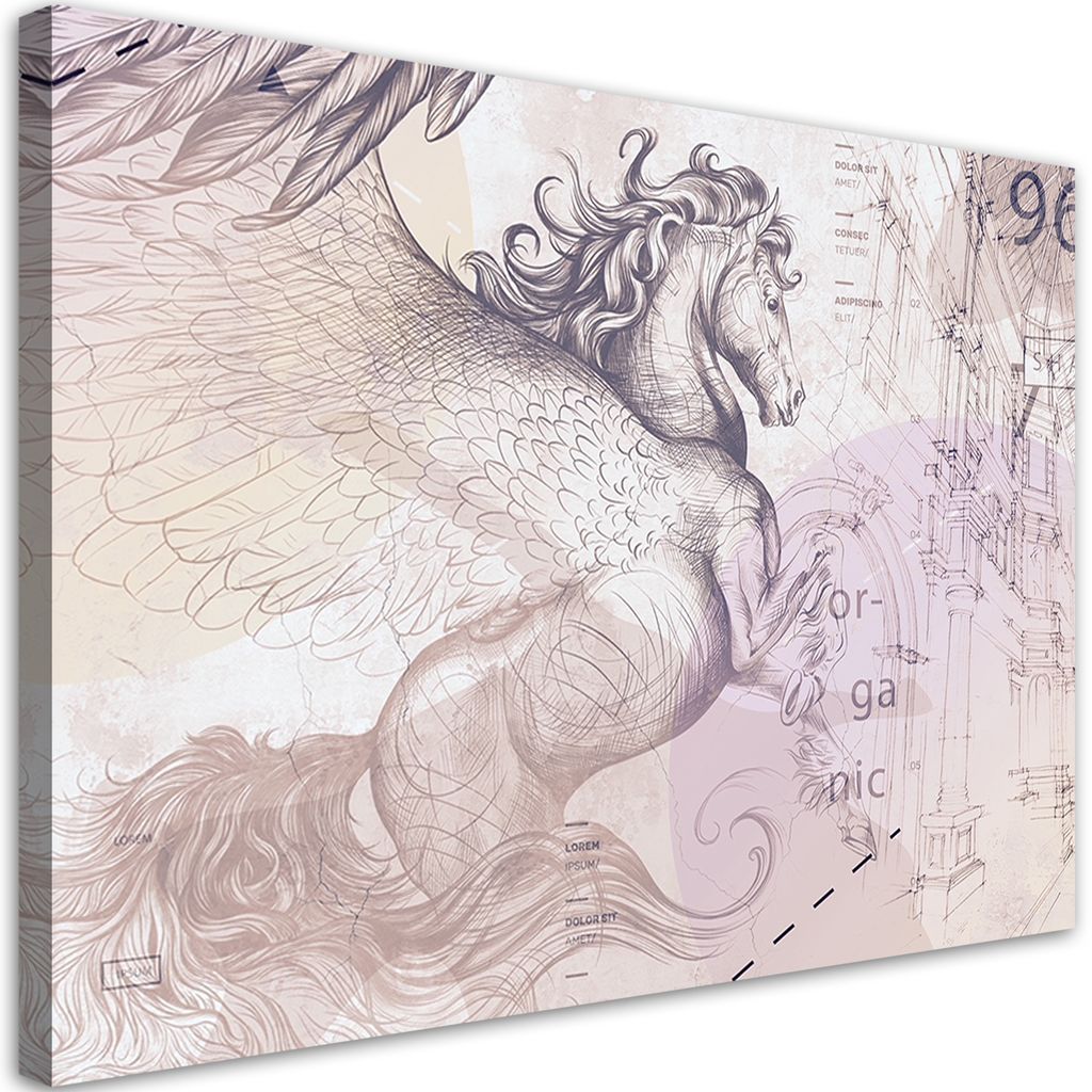 Leinwandbild Geflügelter Pegasus Abstraktion 60x40 Feeby Rosa bild für die wand bereit zum aufhängen