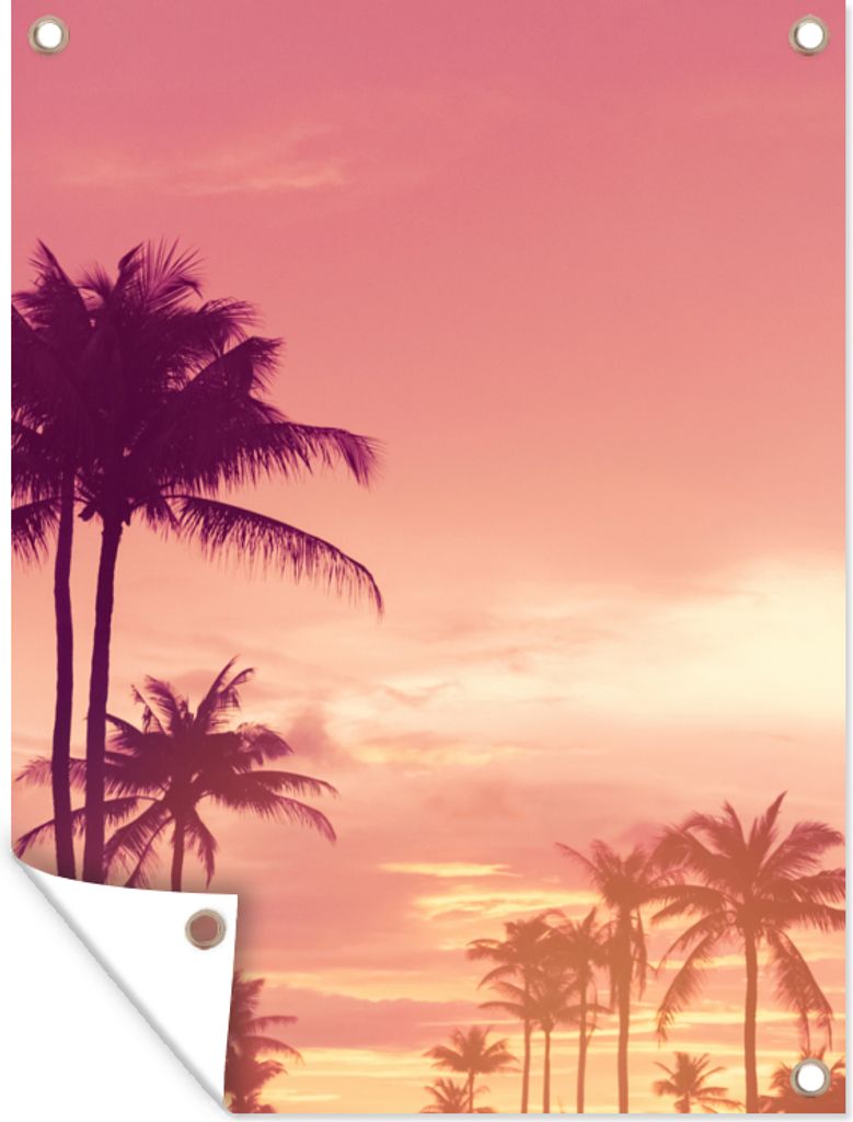 MuchoWow 30x40 cm Outdoor-Poster Gartendeko Sichtschutz Garten Poster für den Garten Himmel - Palme - Abend - Natur - Tropisch
