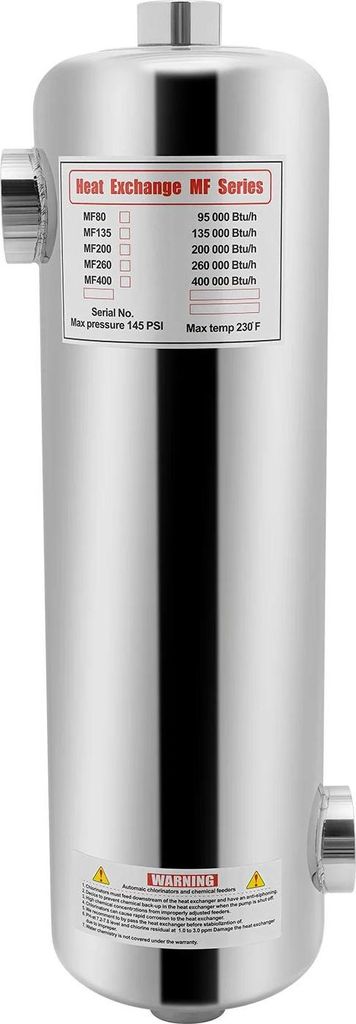 Pool-Wärmetauscher - Tauchheizer/Poolheizung - 28 kW - Edelstahl - 292×134 mm - Silber