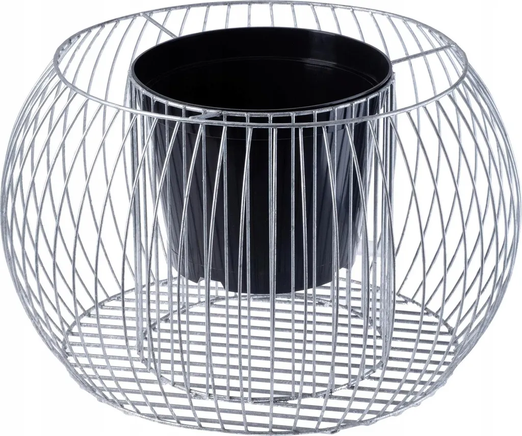 Jardinière en Gabion Circulaire Argent - Pot de Fleurs Acier Design 53cm