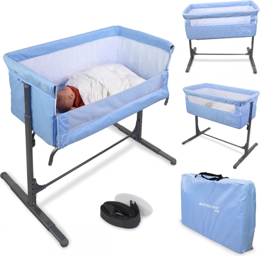 Mobiclinic Beistellbett Baby, 2 in 1, Moon, Befestigungsgurte am Bett, 5-stufig verstellbar, Transporttasche, inklusive Räder