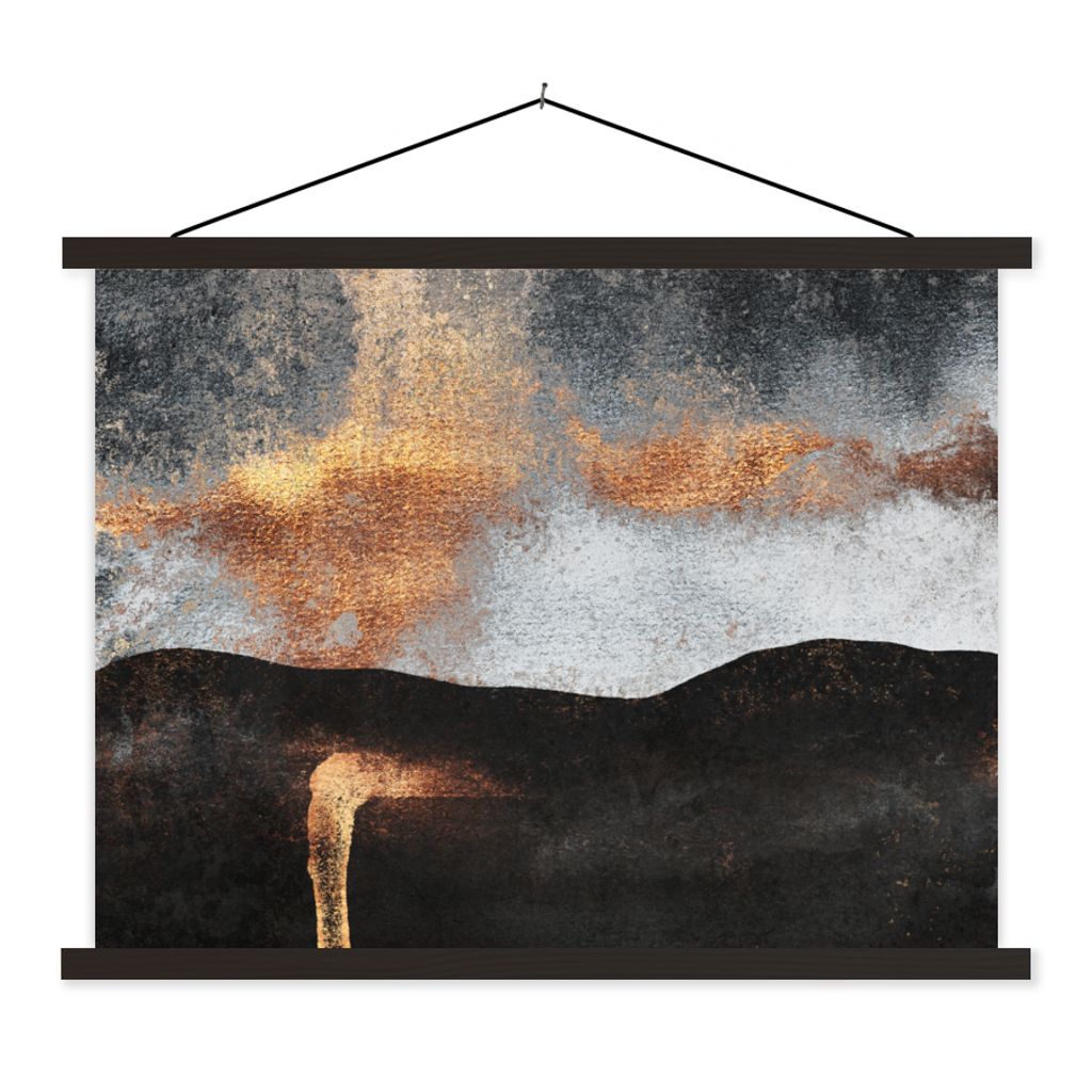 MuchoWow Textilposter Abstrakt - Gold - Chic - Schwarz - Grau 40x30 cm mit schwarzem Rahmen - Dekorationen