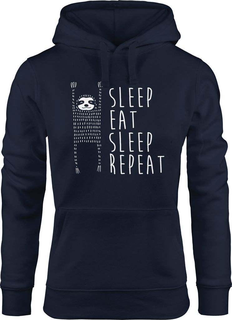 Hoodie Damen Sleep eat Sleep Repeat Faultier Sweatshirt Kapuze Hoody Moonworks navy L