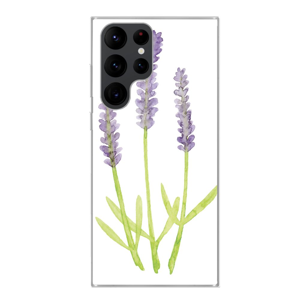 MuchoWow Handyhülle Schutzhülle Hülle für Samsung Galaxy S22 Ultra Lavendel - Aquarell - Pflanzen Silikon Softcase Handy Hülle - Abbildung