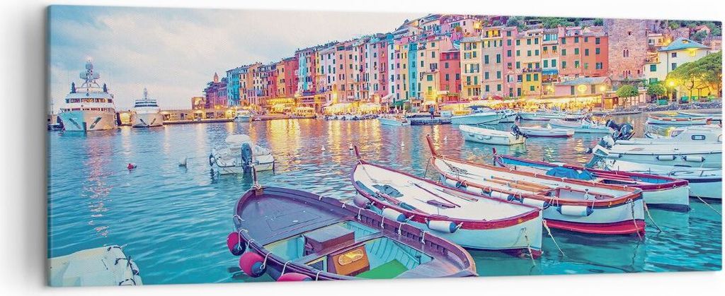 Bild auf Leinwand - Leinwandbild - Einteilig - Porto Boote die Farben - 140x50cm - Wand Bild - Wanddeko - Wandbilder - Leinwanddruck - Bilder - Wan...