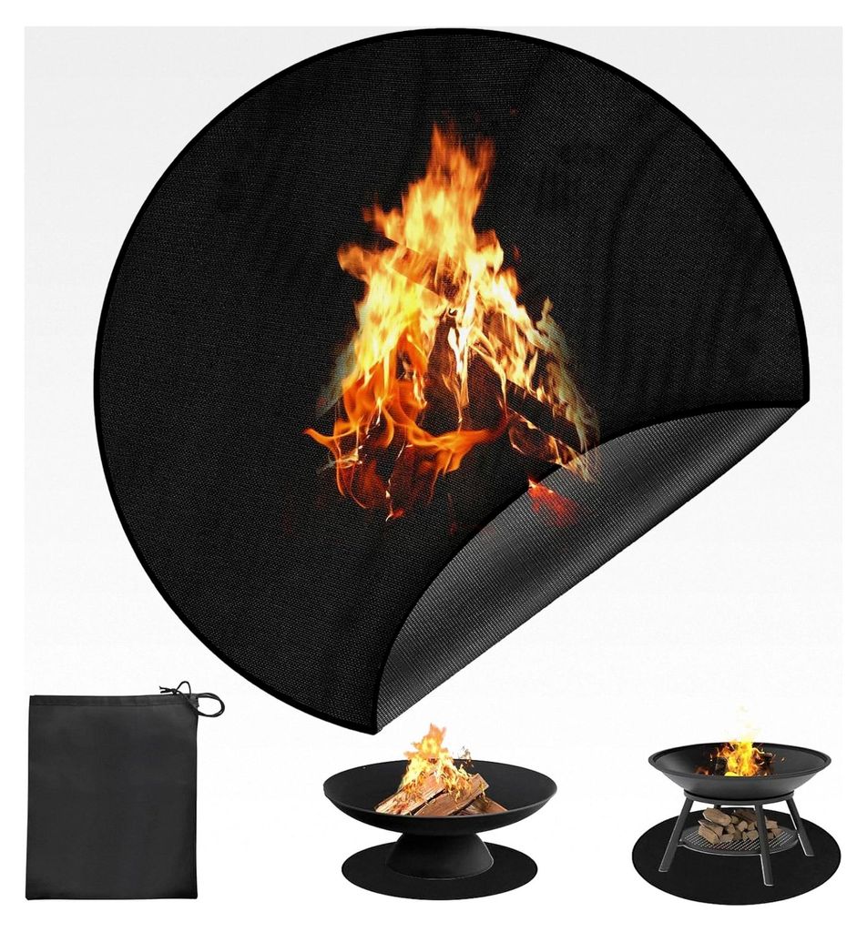 Feuerfeste Unterlage Rund 120 cm / 48 Zoll, 3-lagige BBQ Hitzeschutzmatte, Wiederverwendbare Grillmatte für Tischkamin, Brandschutzmatte für Terr...