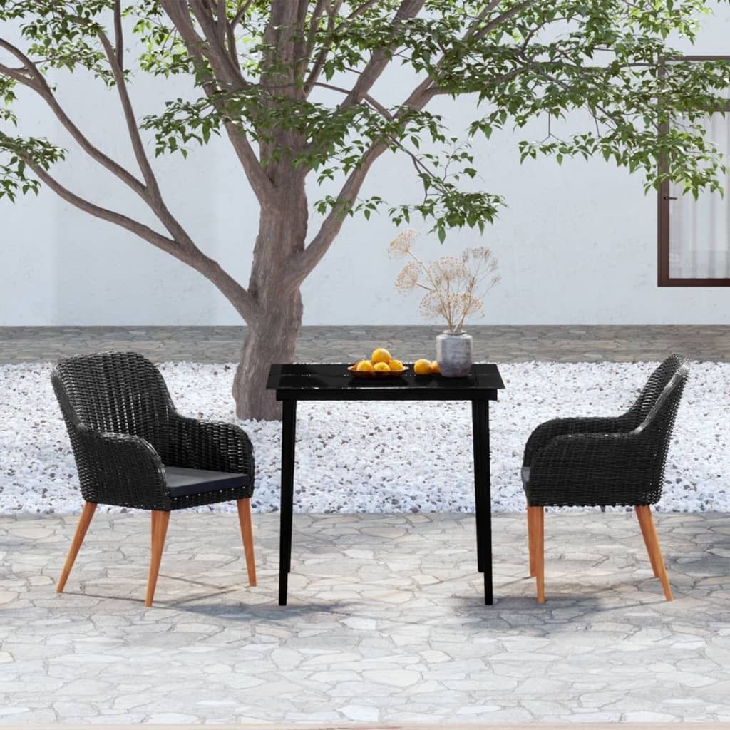 Möbel 3-tlg. Garten-Essgruppe mit Kissen Schwarz - Gartenmöbelgarnituren 3099517