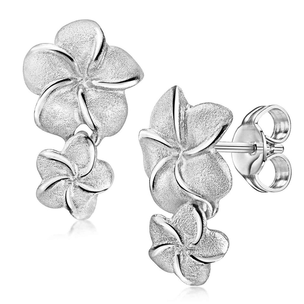 MATERIA by Matthias Wagner Blumen Ohrstecker lang hängend Silber 925 mattiert diamantiert inkl. Schmuck Box SO-29
