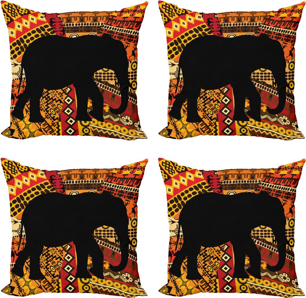 ABAKUHAUS Elefant Kissenbezug Set (4 Stück), Elephant Silhouette, Moderner Doppelseitiger Digitaldruck, 40 cm x 40 cm, Braun und Schwarz