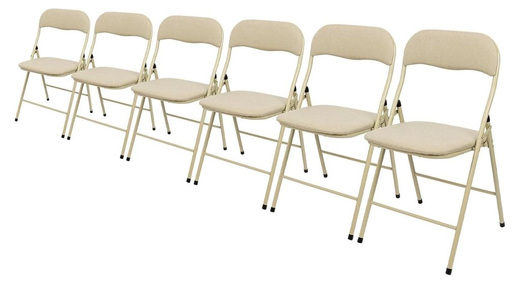 6X Beige Stoff Gepolsterte Klappstühle aus Metall - Leicht Tragbar für Innen und Außen, Küche, Büro, Garten, Essbereich