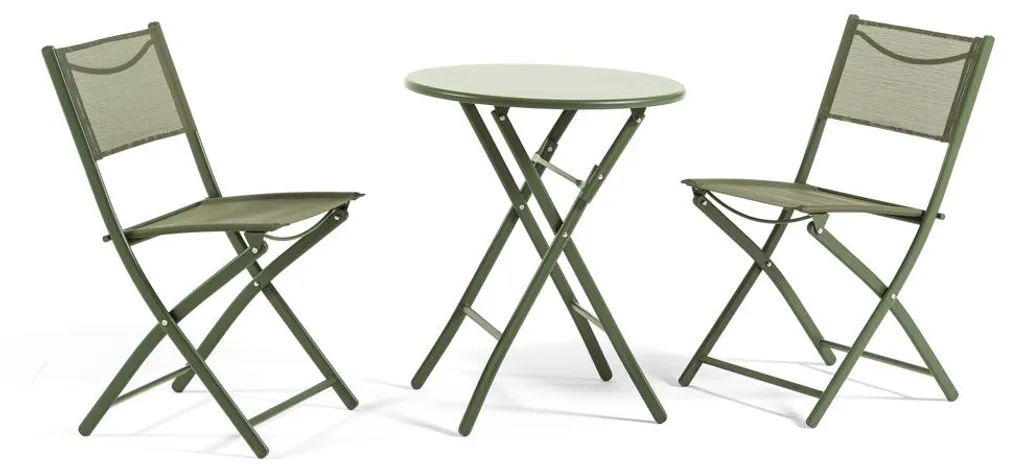 Mobilier de terrasse et balcon pliant avec table ronde et 2 chaises Olive