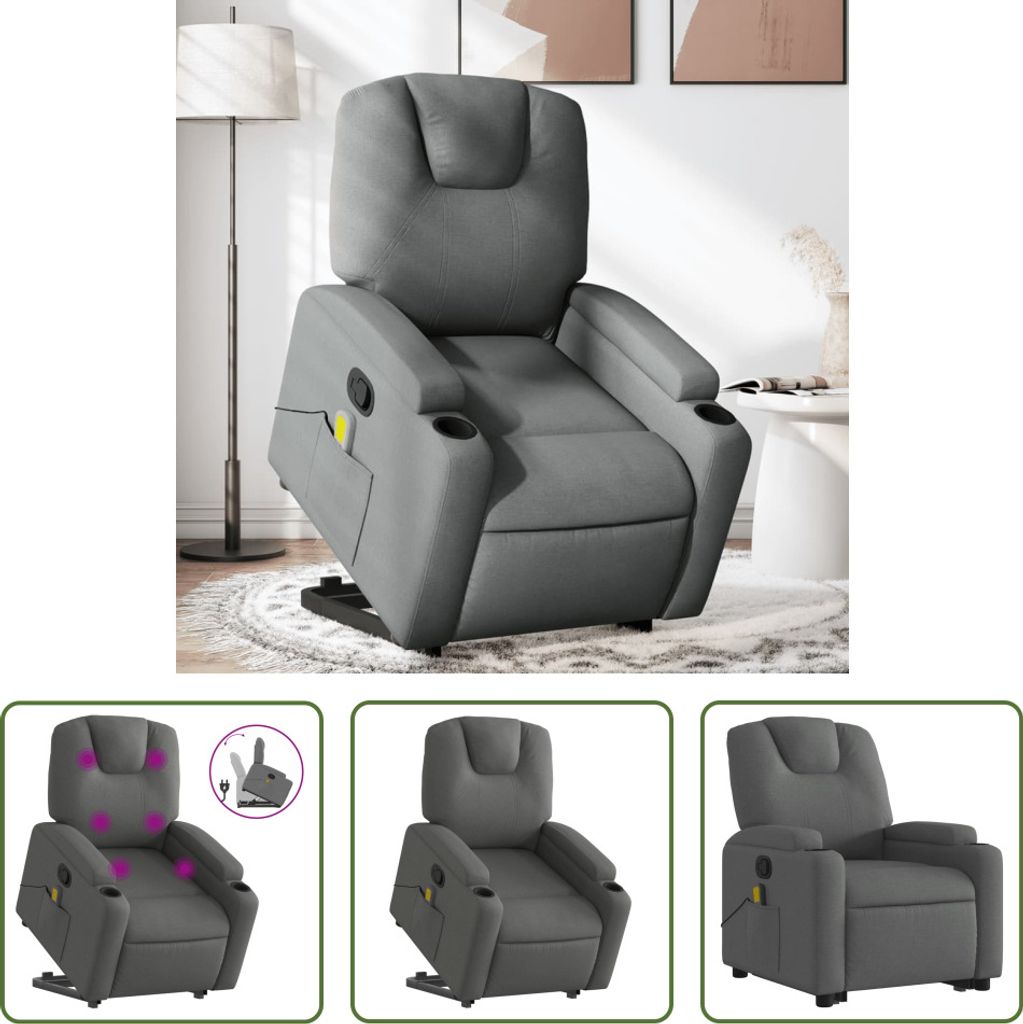 The Living Store Massagesessel mit Aufstehhilfe Dunkelgrau Stoff