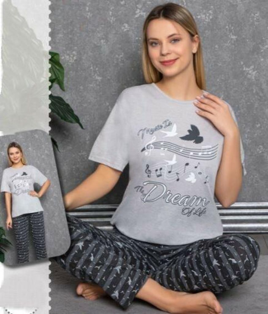 Pigiama da donna grigio chiaro XL, corto, set a due pezzi Immagine del prodotto 