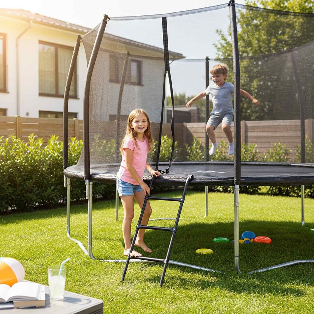 Schwarze Trampolinleiter zum Einhängen - Stahl, einfache Montage