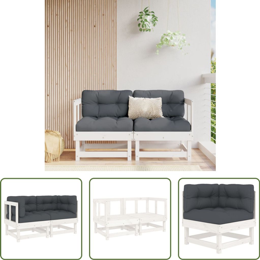The Living Store Ecksofas mit Kissen 2 Stk. Weiß Massivholz Kiefer