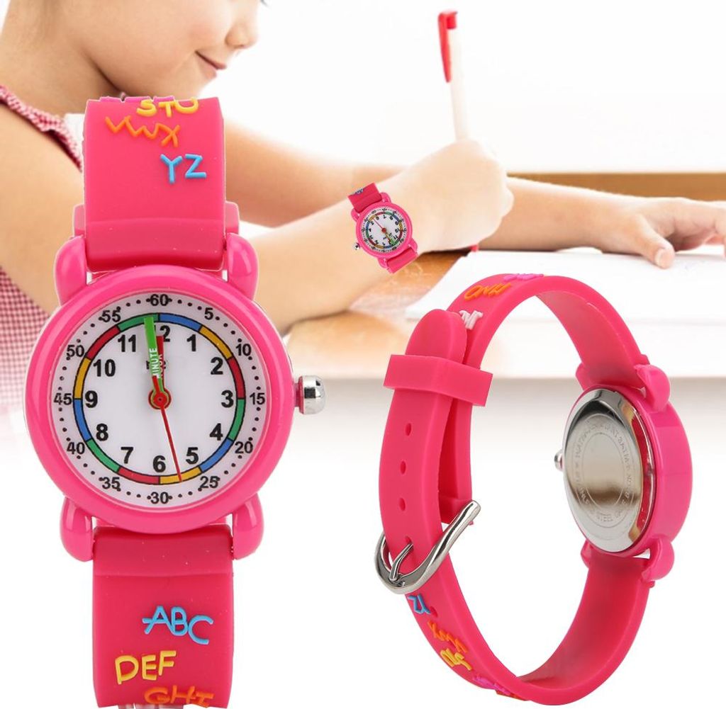 Wasserdichte Kinderuhr mit Buchstabenmuster, bunte Farben und klarer Zifferblattskala