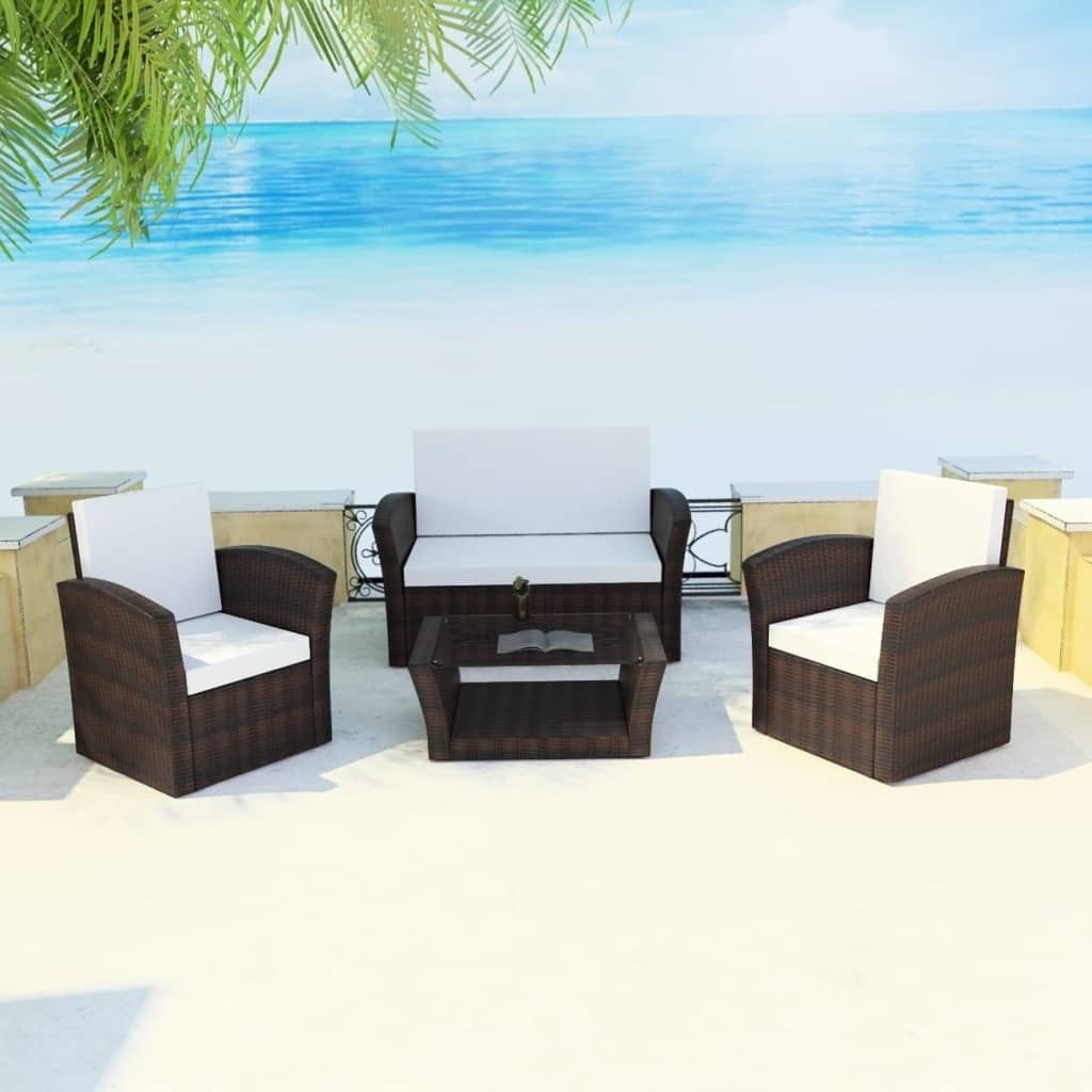 Möbel 4-tlg. Garten-Lounge-Set mit Kissen Poly Rattan Braun - Balkonmöbel 42641