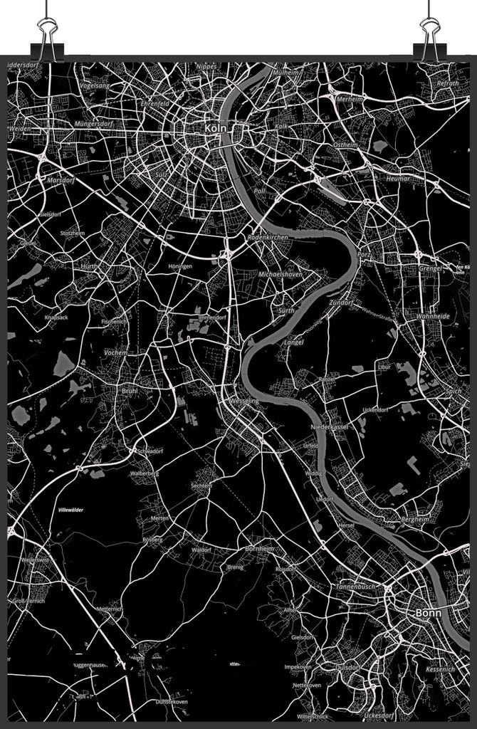 Mr. & Mrs. Panda Bild Wesseling DIN A3 - Geschenk, wandkunst, Wanddeko, kunstdruck poster, Wanddekoration, Stadt Dorf Karte Landkarte Map Stadtplan