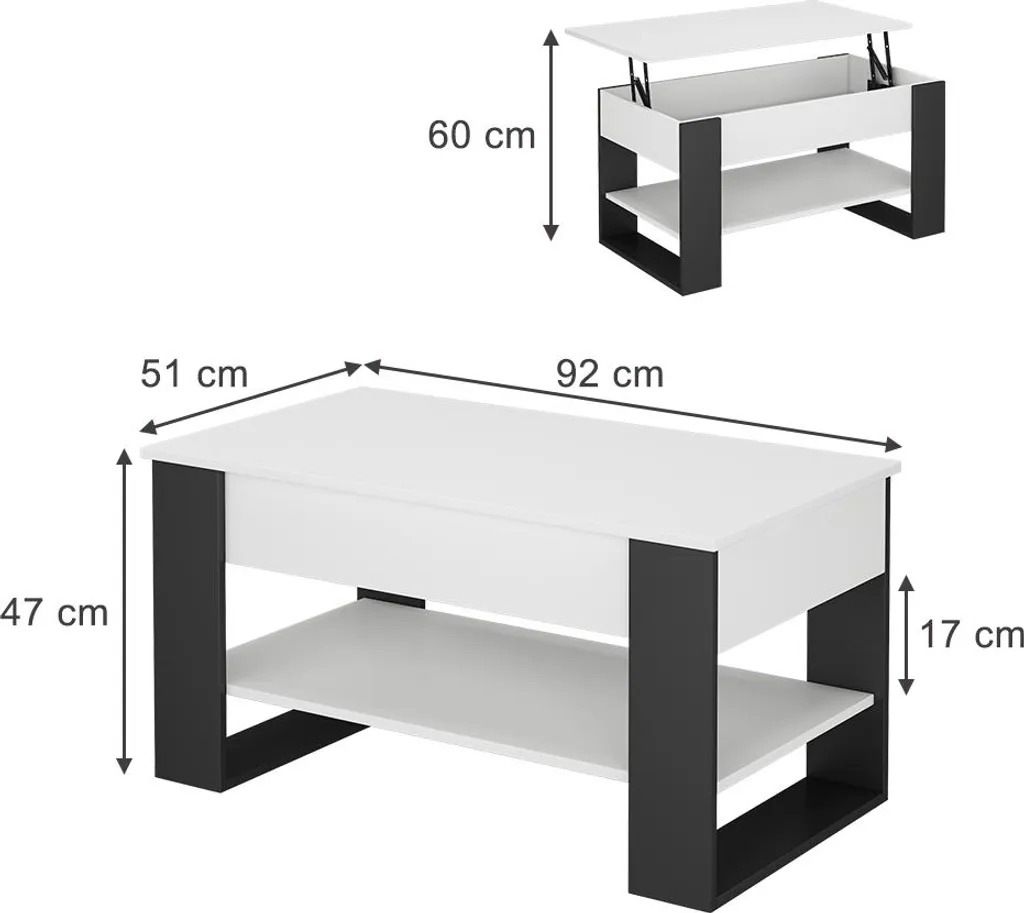 Table de salon relevable Vicco Lifto blanc et gris anthracite 92 cm - 6