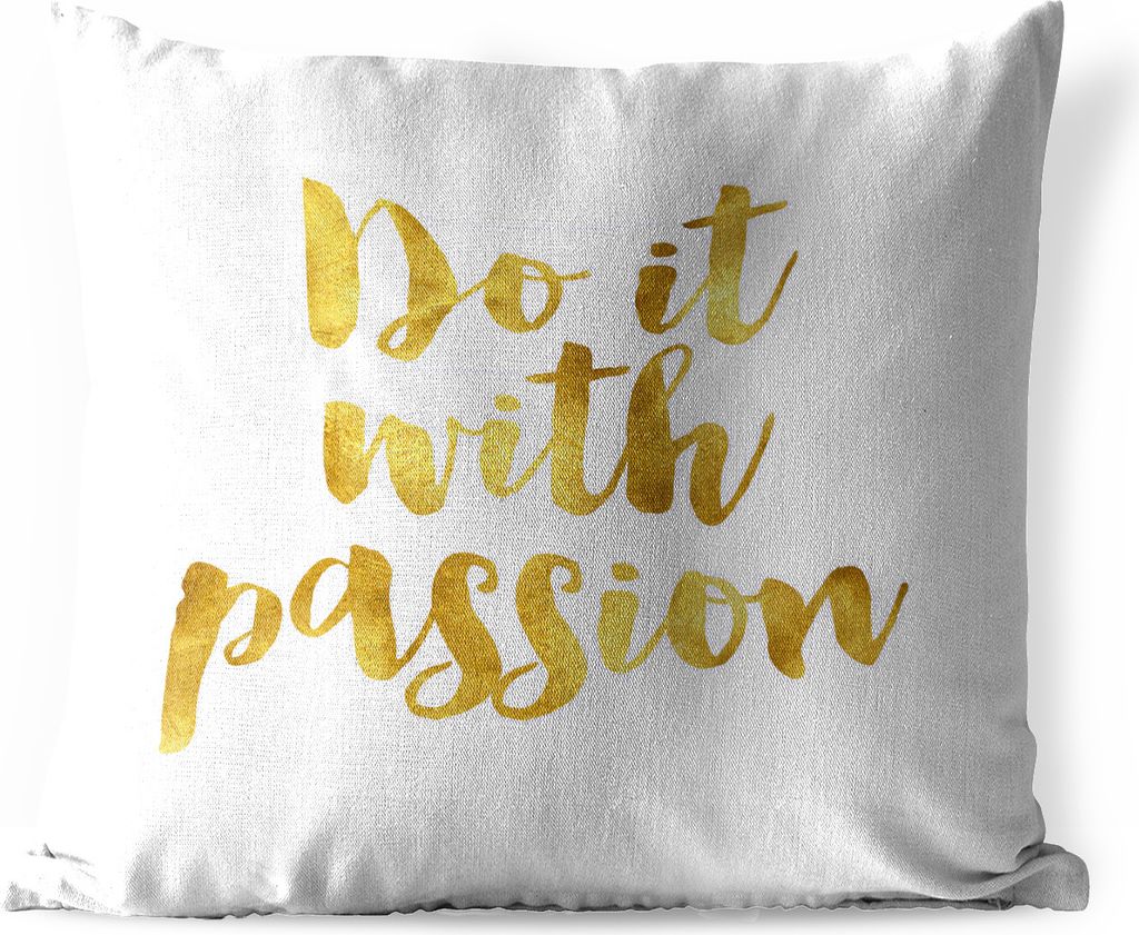 MuchoWow Outdoor Kissen - Zitate - 'Tu es mit Leidenschaft' - Gold - Sprichwörter - 45x45 cm - Wetterfest - Lounge Kissen - Fotokissen - Dekorat...