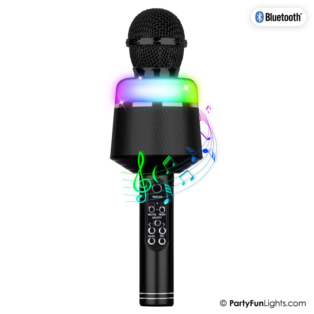 PartyFunLights – Bluetooth-Karaoke-Mikrofon – Schwarz – Karaoke-Set – Für Kinder und Erwachsene – Kabellos – Echo – Mit Lautsprecher...